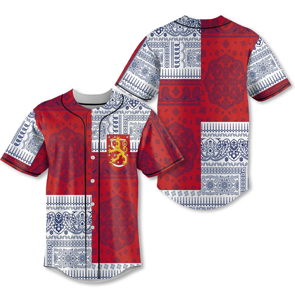 Finland Baseball Jersey Flag And Paisley Basic Style 1