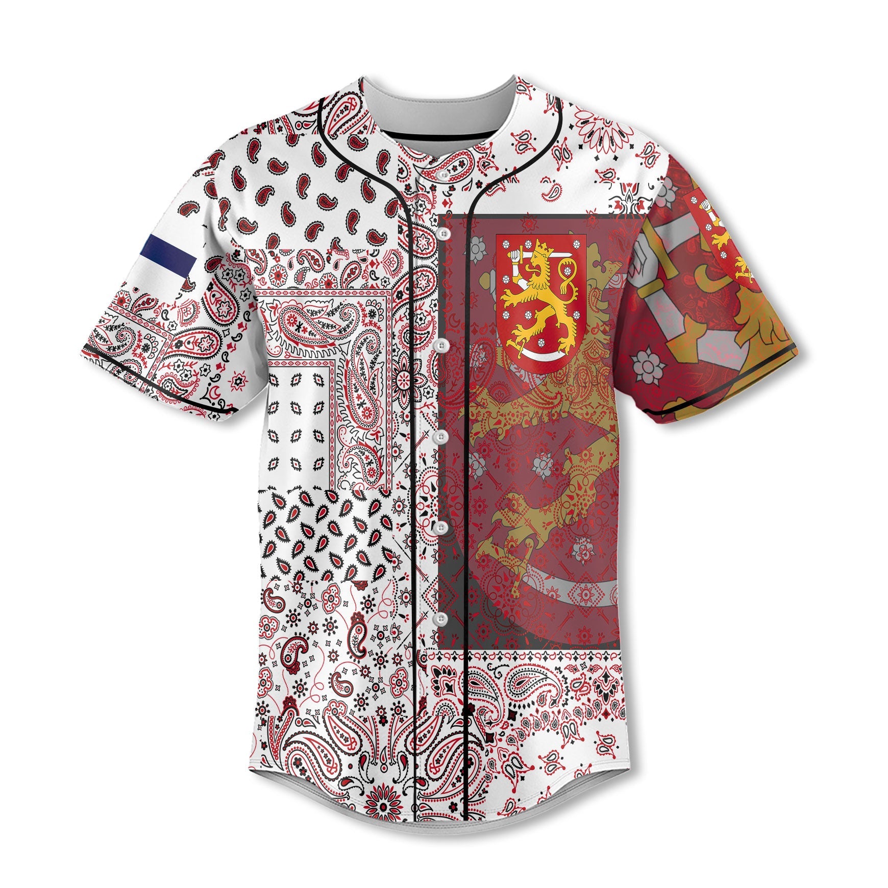 Finland Baseball Jersey Paisley Flag And Skull Style 2