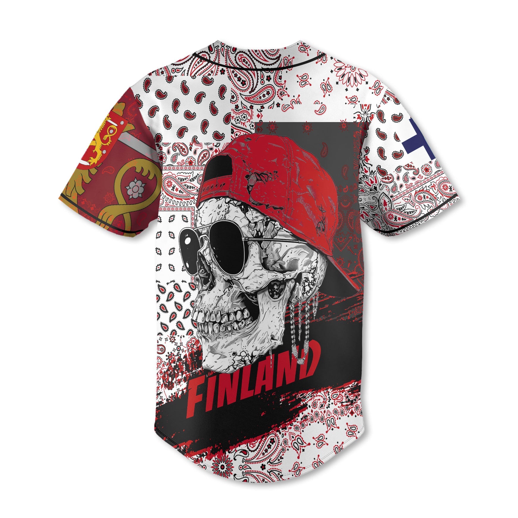 Finland Baseball Jersey Paisley Flag And Skull Style 3