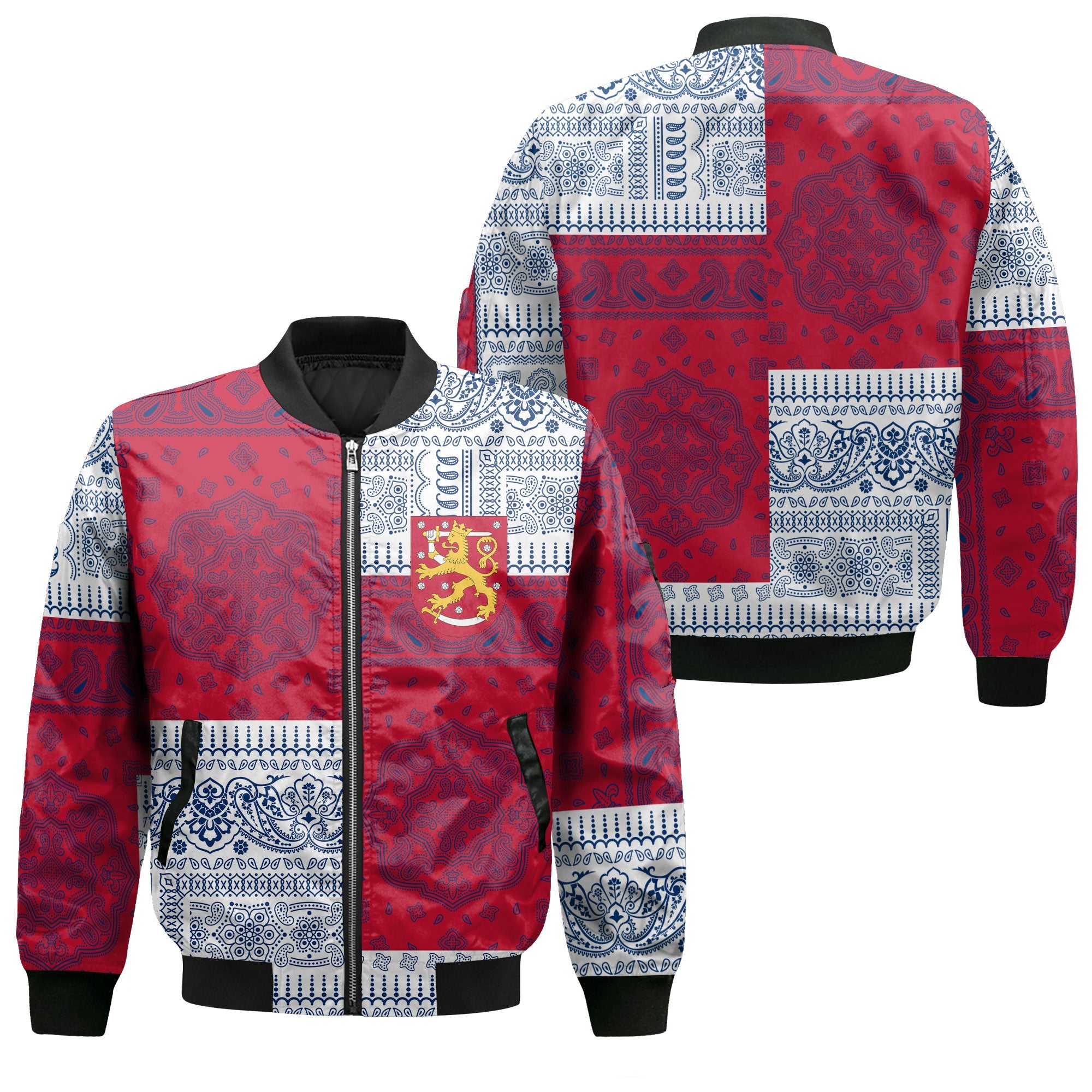 Finland Bomber Jacket Flag And Paisley Basic Style 1