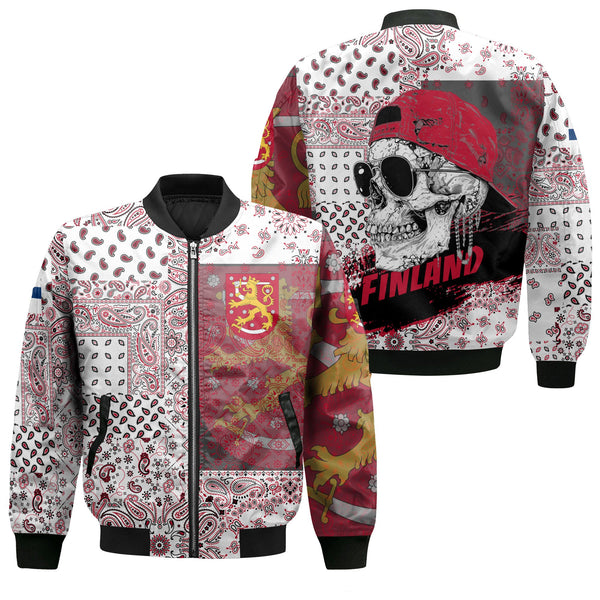 Finland Bomber Jacket Paisley Flag And Skull Style 1