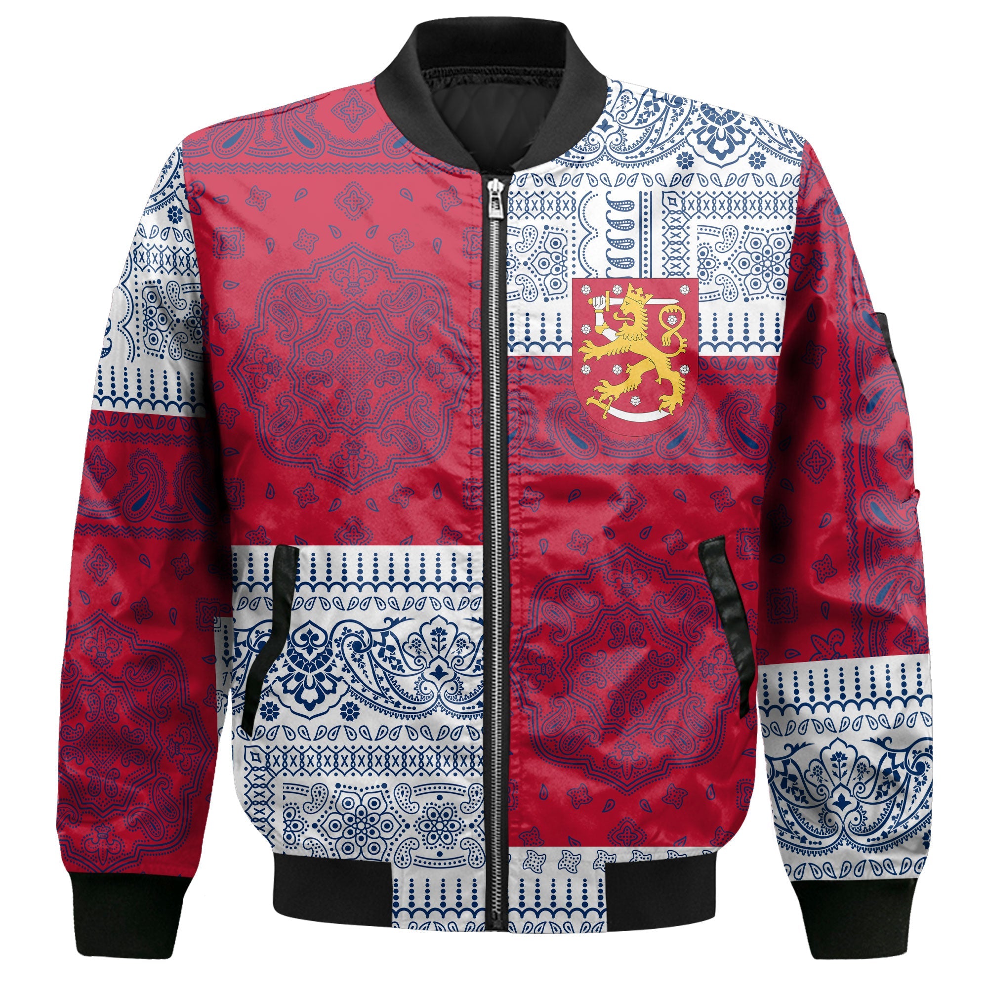 Finland Bomber Jacket Flag And Paisley Basic Style 2