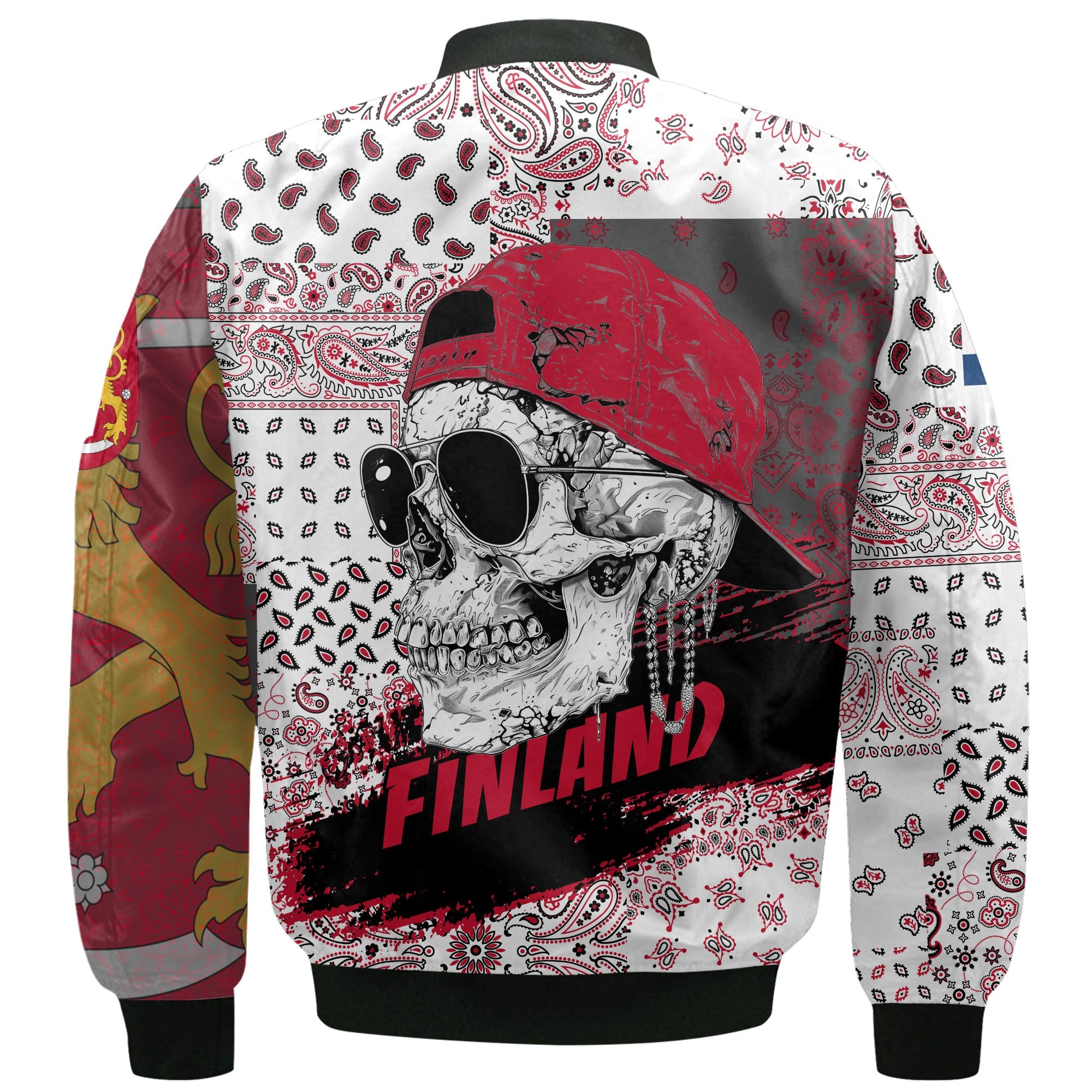 Finland Bomber Jacket Paisley Flag And Skull Style 3