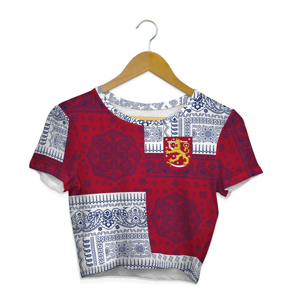 Finland Croptop T Shirt Flag And Paisley Basic Style 1