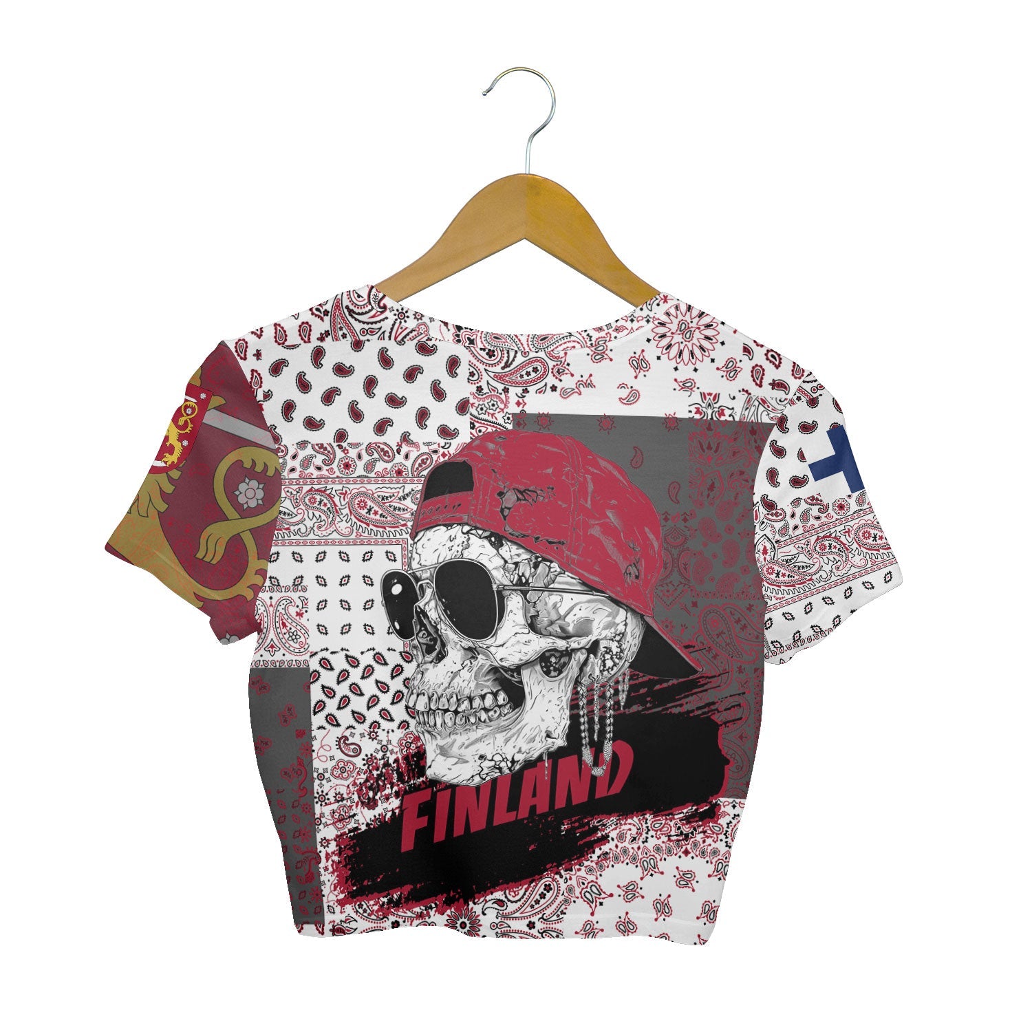 Finland Croptop T Shirt Paisley Flag And Skull Style 2