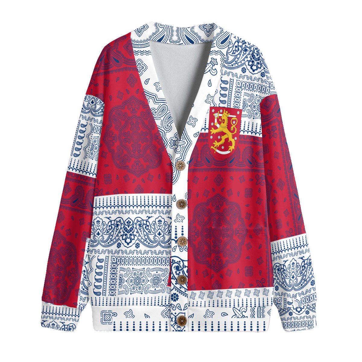 Finland Fleece Cardigan Flag And Paisley Basic Style 1