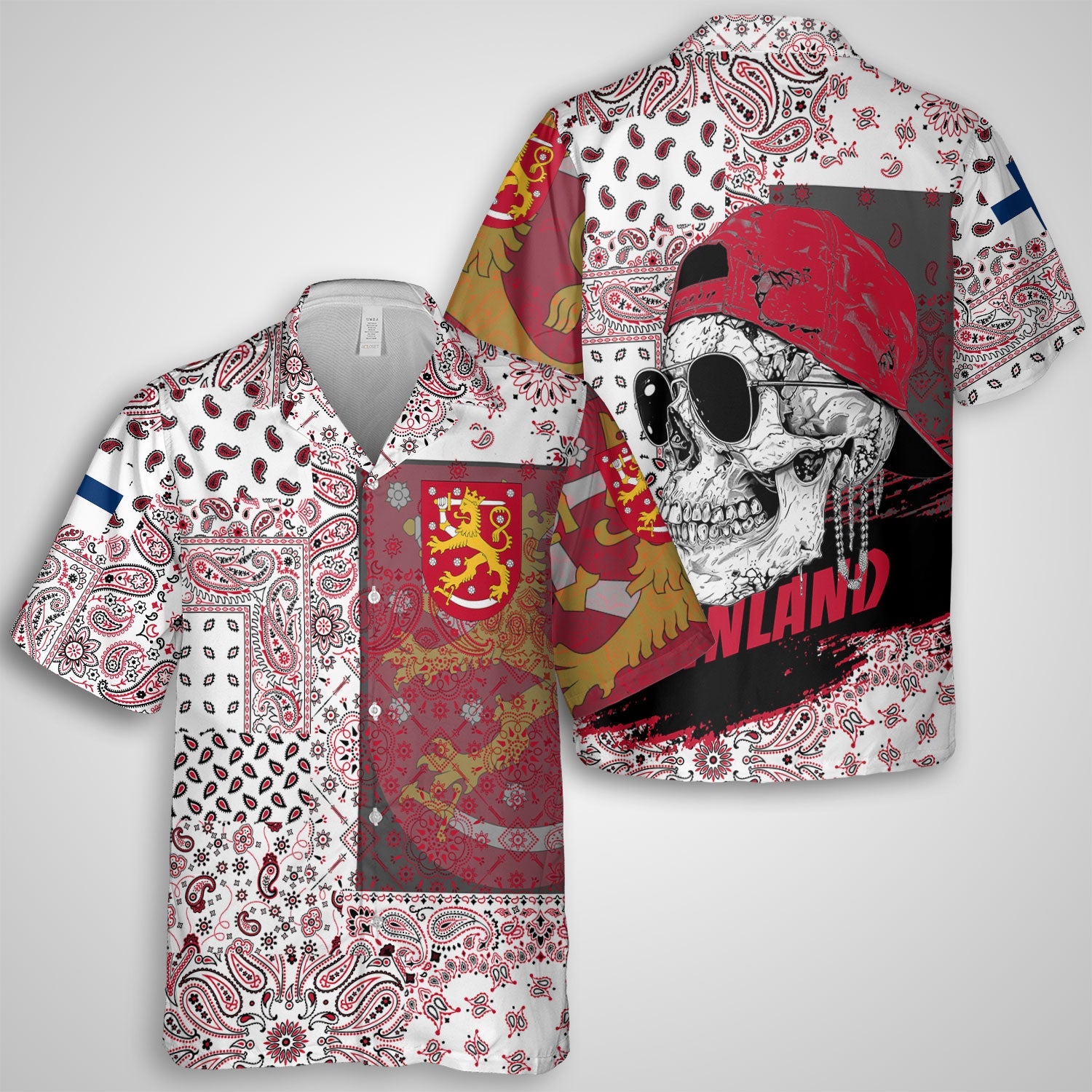 Finland Hawaiian Shirt Paisley Flag And Skull Style 1