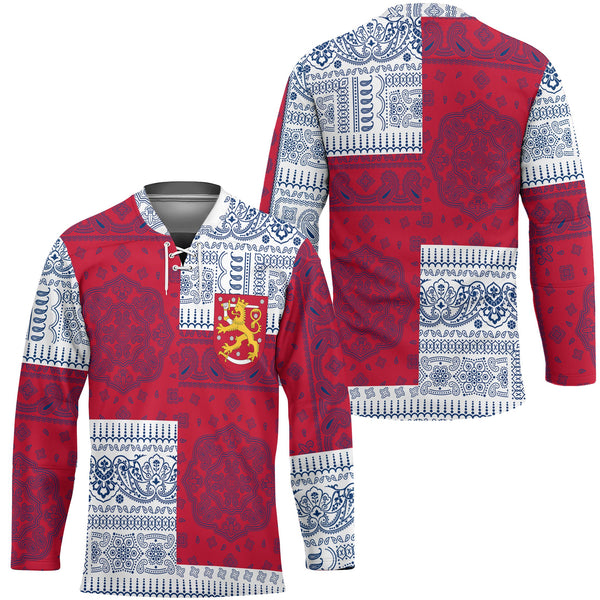 Finland Hockey Jersey Flag And Paisley Basic Style 1