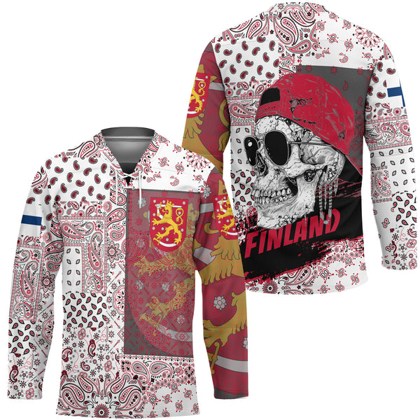 Finland Hockey Jersey Paisley Flag And Skull Style 1