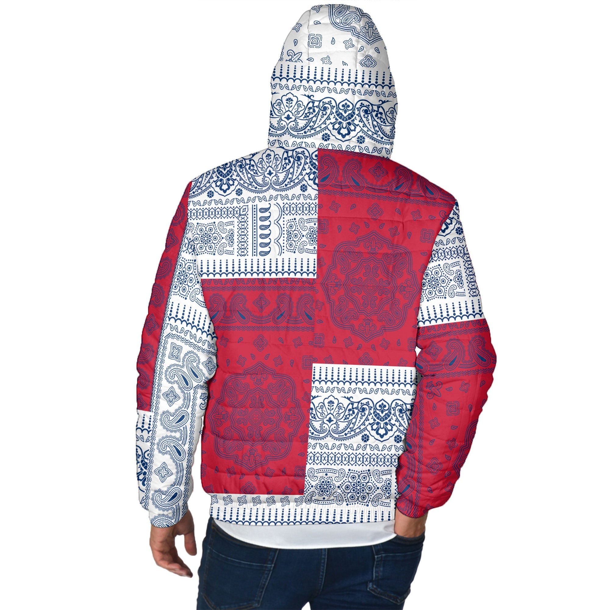 Finland Men Hooded Padded Jacket Flag And Paisley Basic Style 3