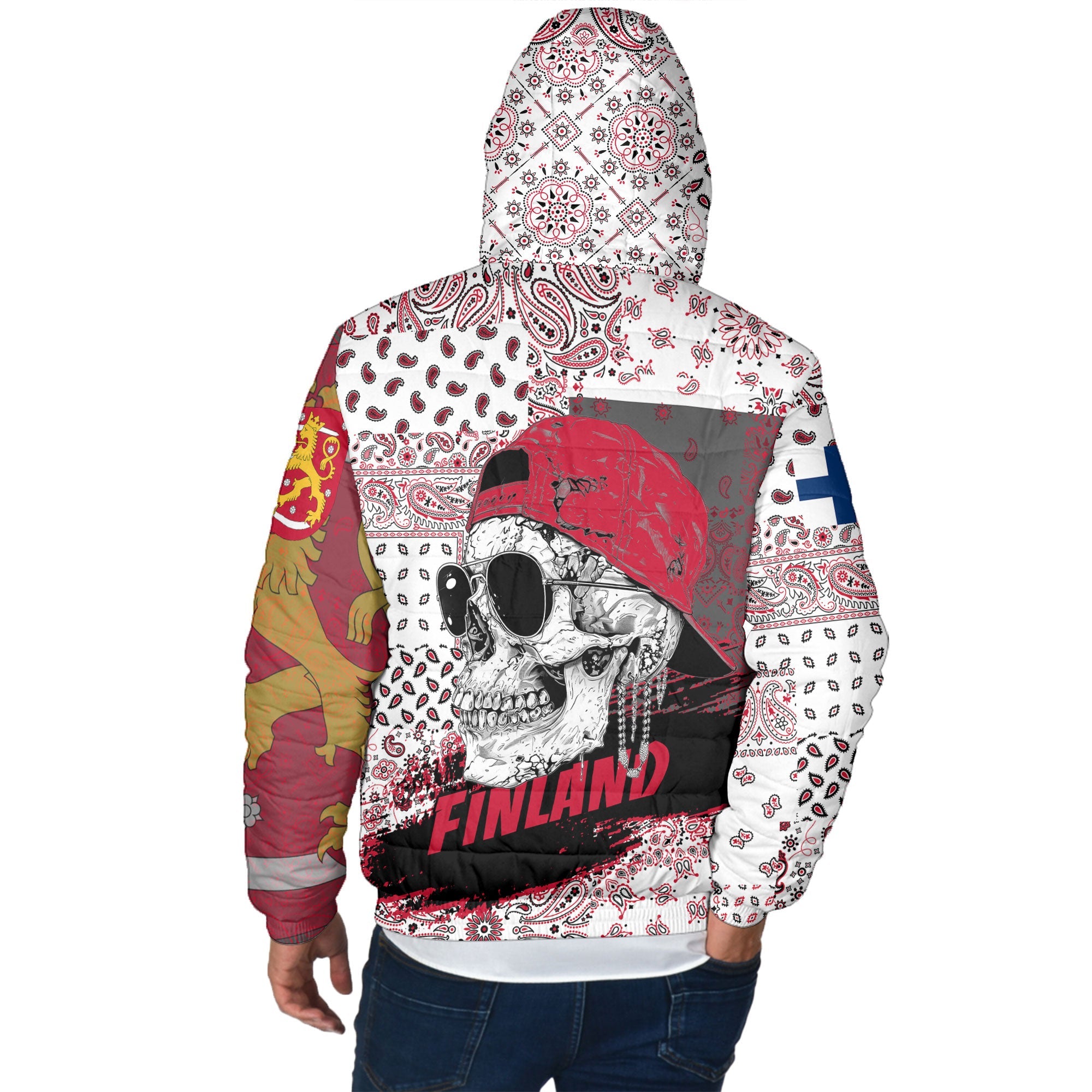 Finland Men Hooded Padded Jacket Paisley Flag And Skull Style 3