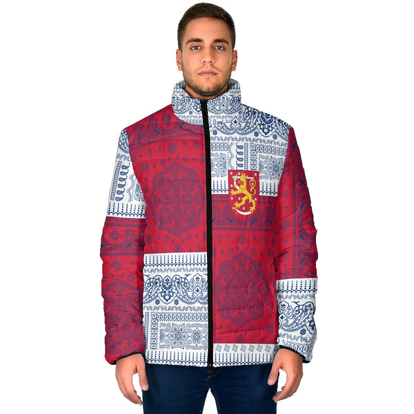 Finland Men Padded Jacket Flag And Paisley Basic Style 1