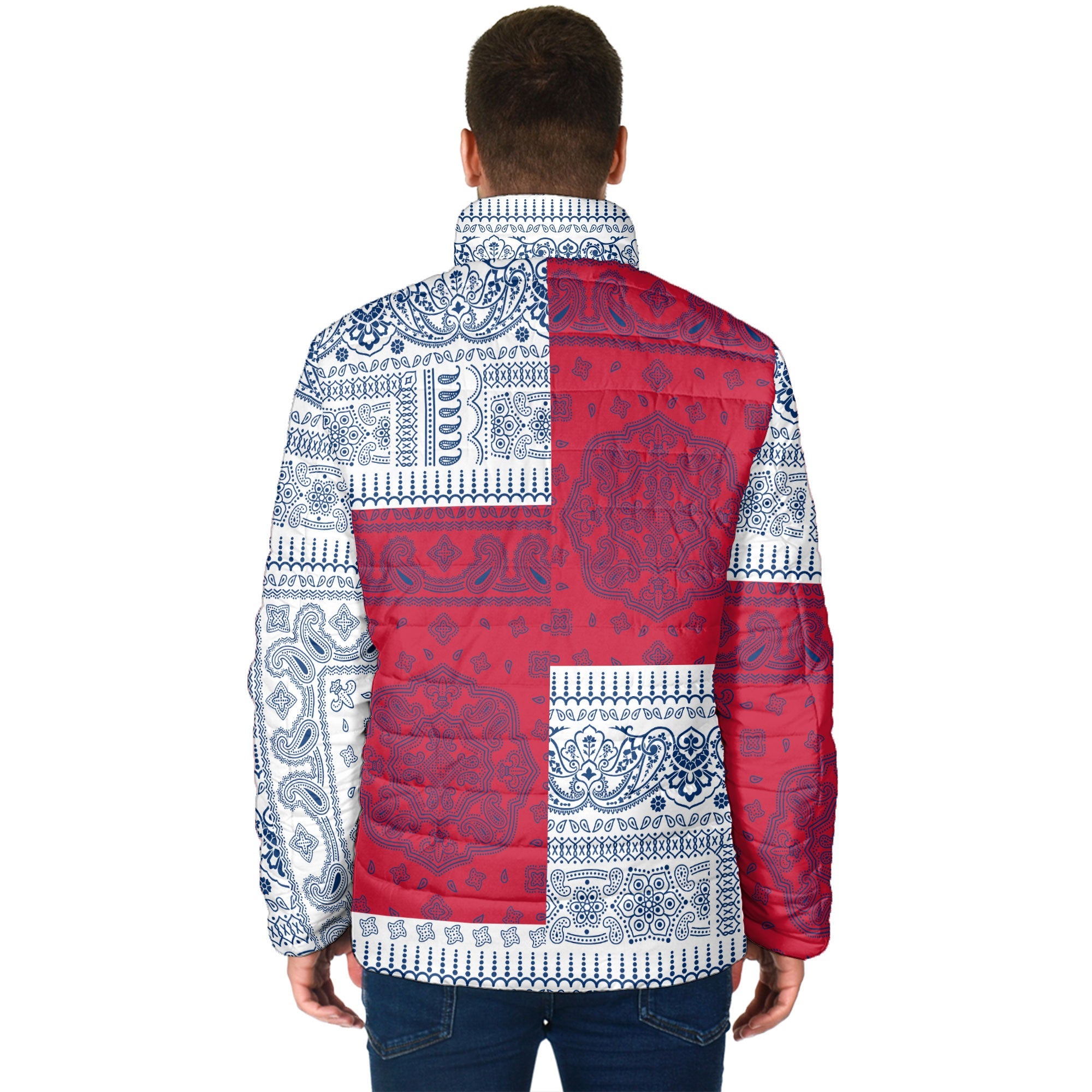 Finland Men Padded Jacket Flag And Paisley Basic Style 2