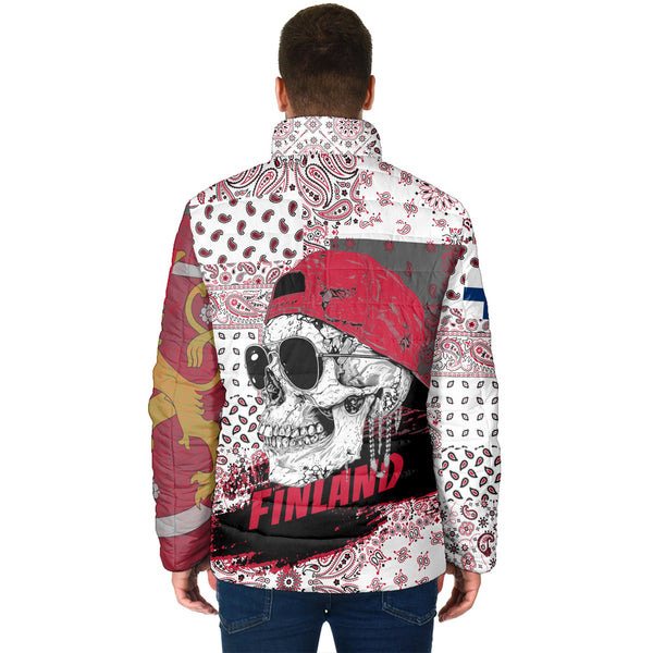 Finland Men Padded Jacket Paisley Flag And Skull Style 2