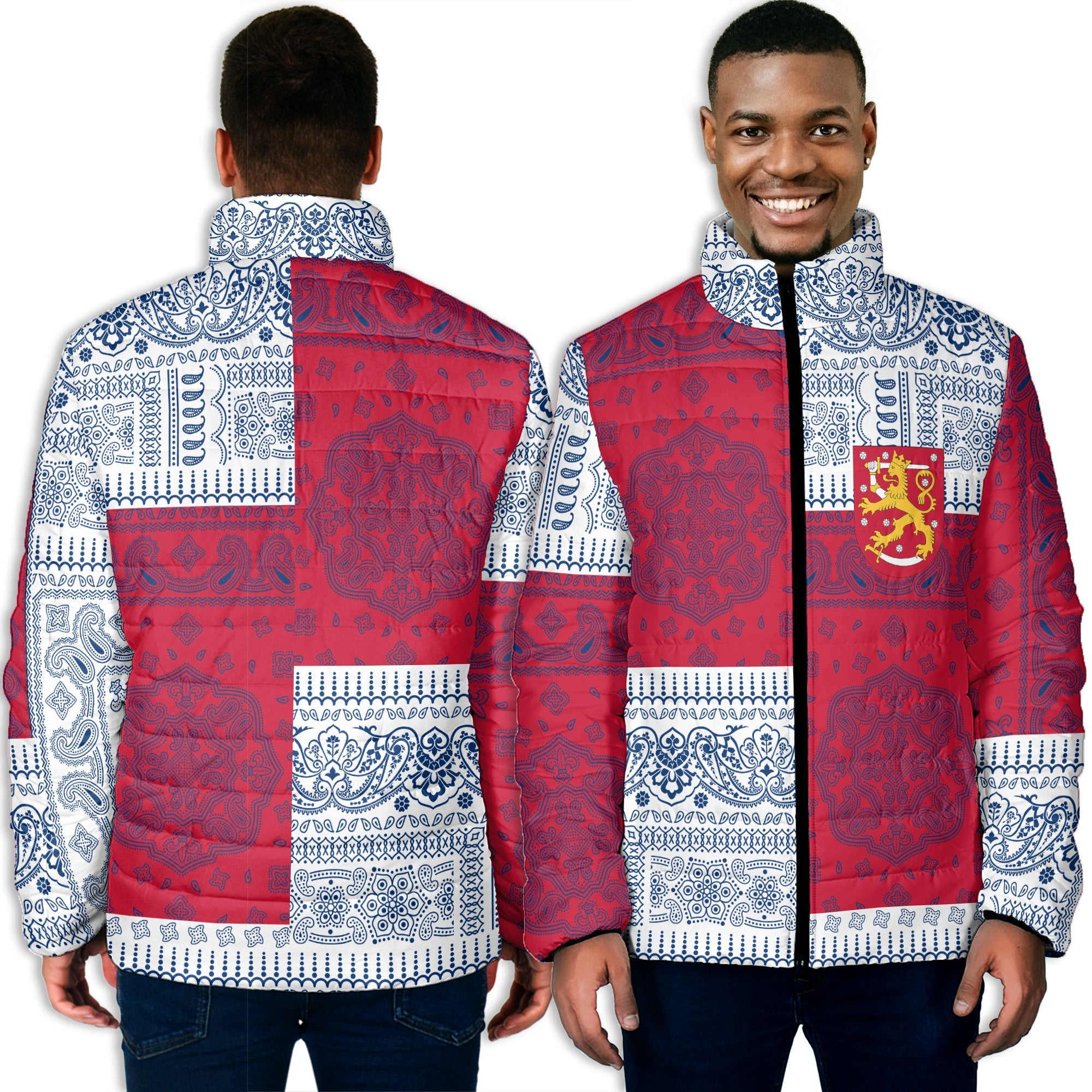 Finland Men Padded Jacket Flag And Paisley Basic Style 3