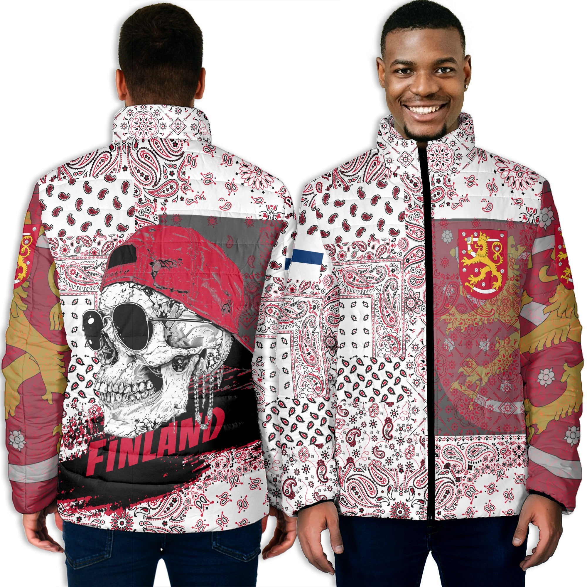 Finland Men Padded Jacket Paisley Flag And Skull Style 3