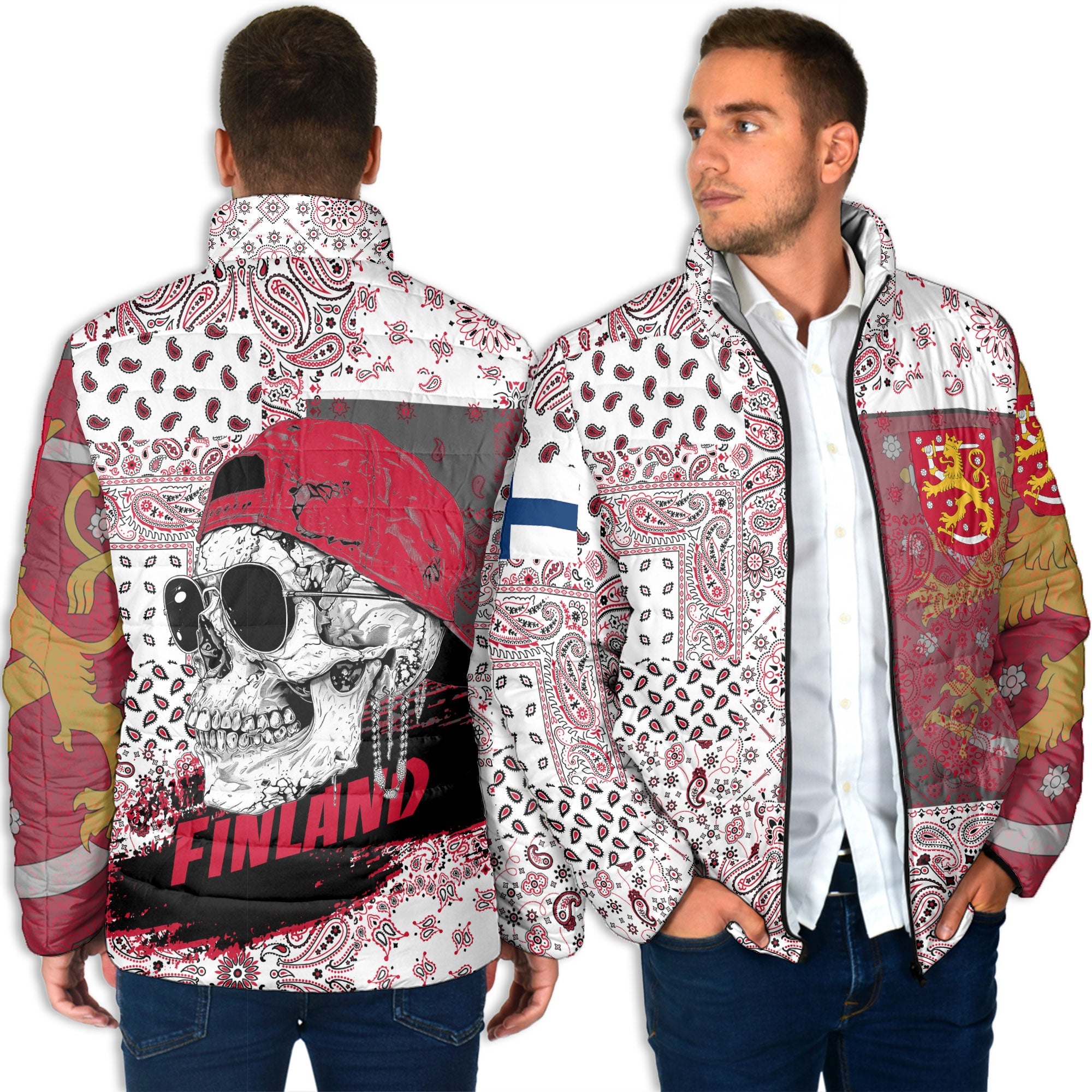 Finland Men Padded Jacket Paisley Flag And Skull Style 4