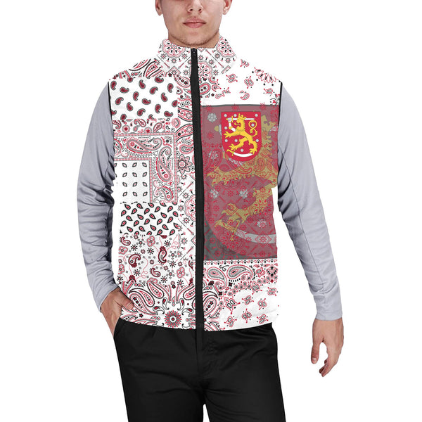 Finland Men Padded Jacket Vest Paisley Flag And Skull Style 1