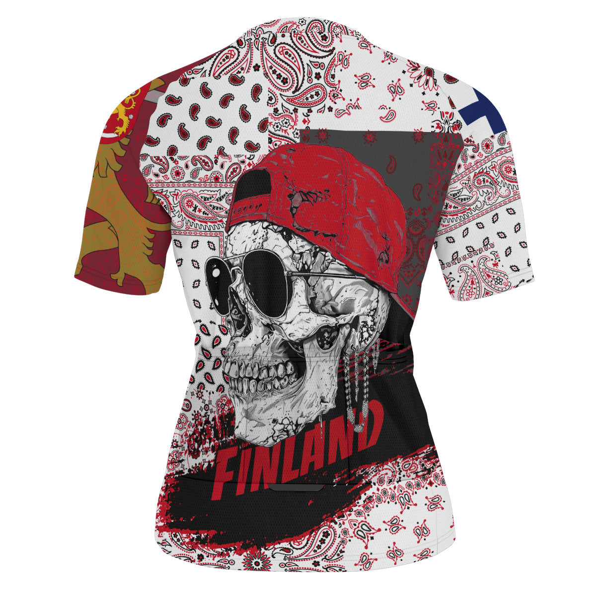 Finland Men Cycling Jersey Paisley Flag And Skull Style 3