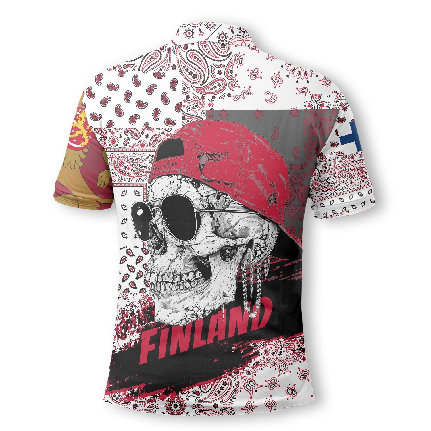 Finland Polo Shirt Paisley Flag And Skull Style 3