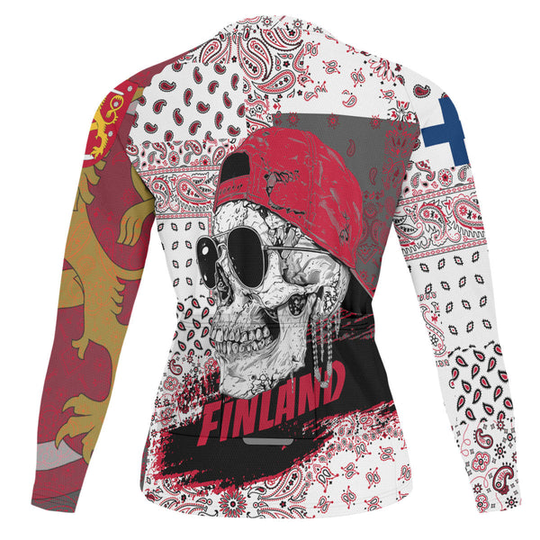 Finland Raglan Men Cycling Jersey Long Sleeve Paisley Flag And Skull Style 2