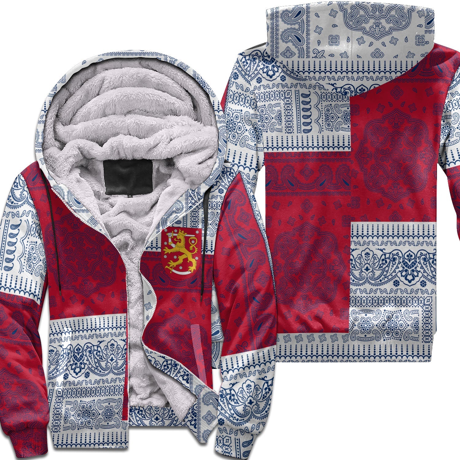 Finland Sherpa Hoodie Flag And Paisley Basic Style 1