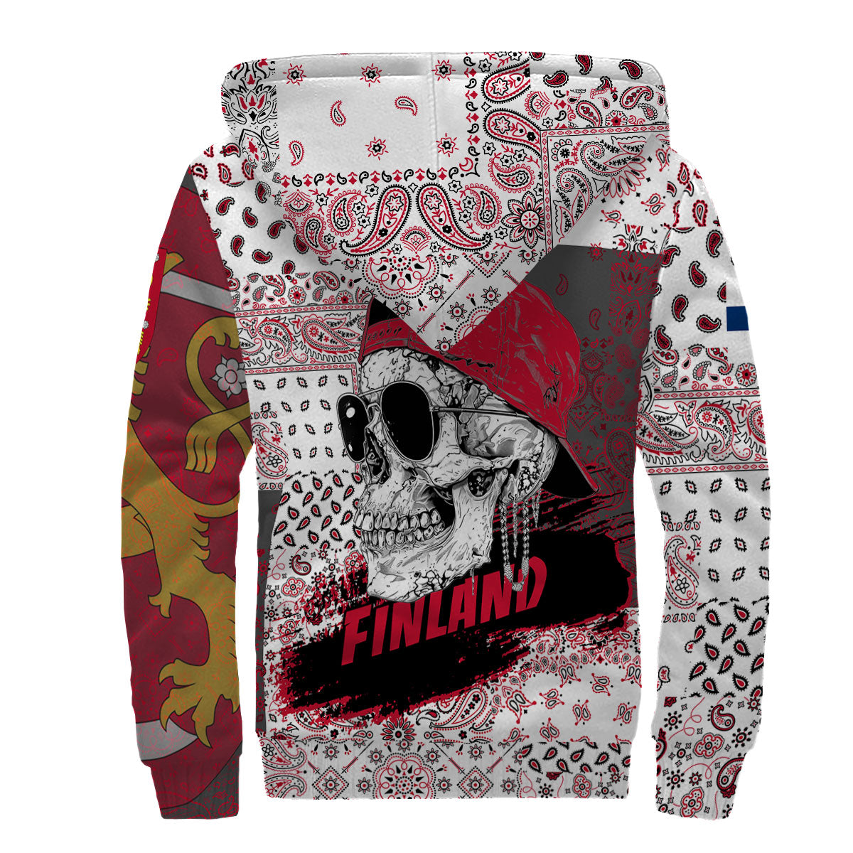 Finland Sherpa Hoodie Paisley Flag And Skull Style 2