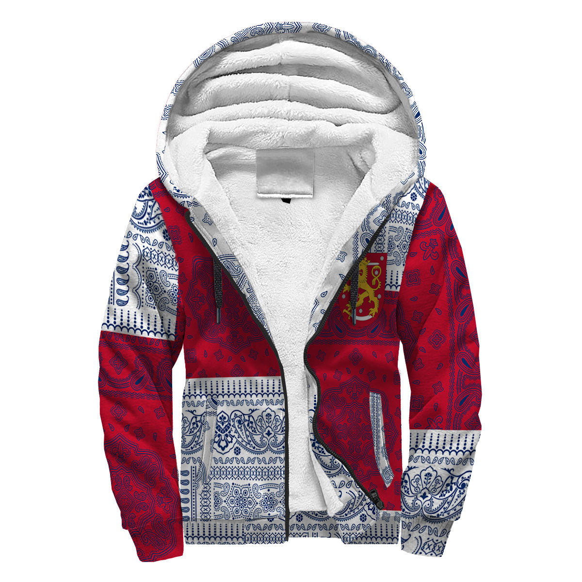 Finland Sherpa Hoodie Flag And Paisley Basic Style 3