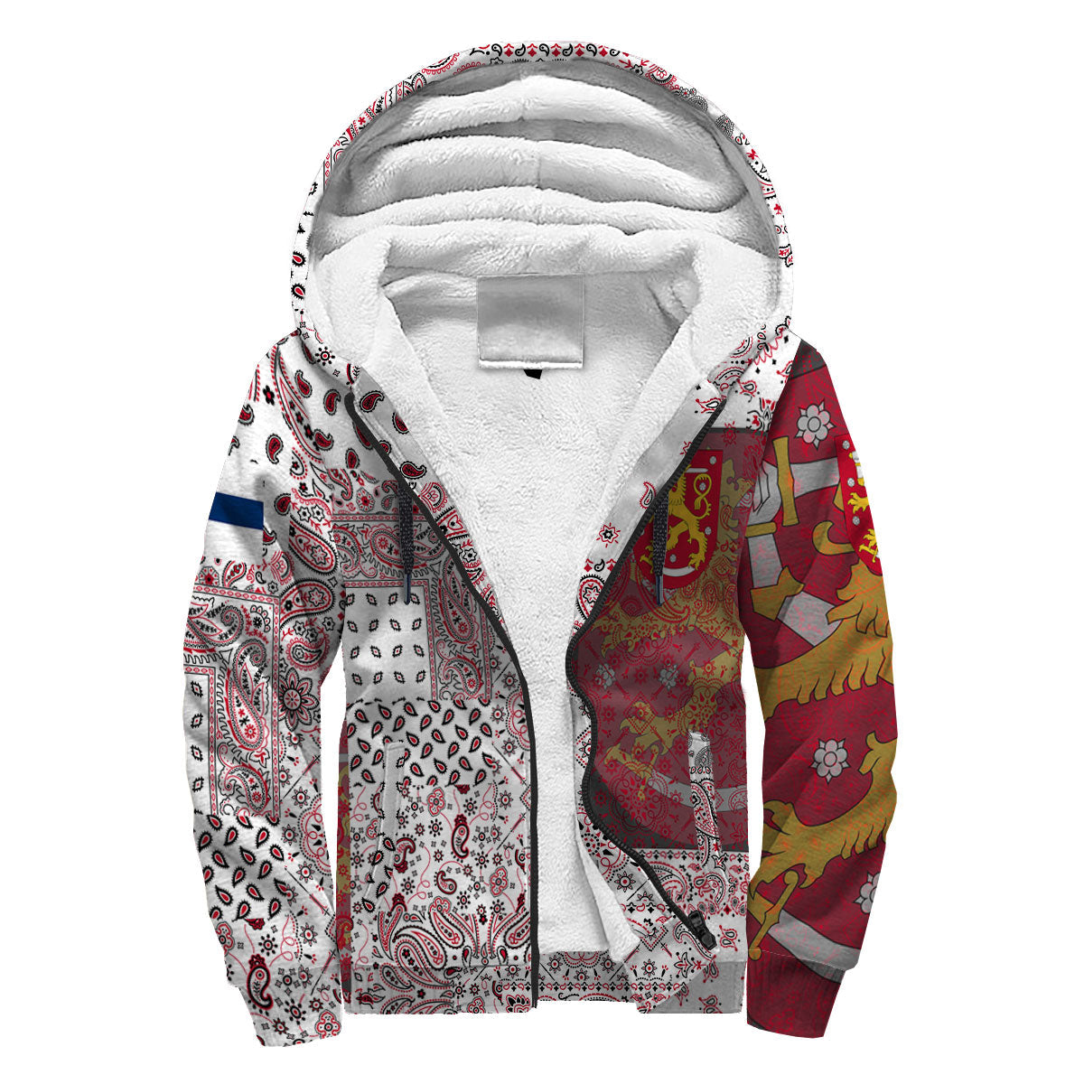 Finland Sherpa Hoodie Paisley Flag And Skull Style 3