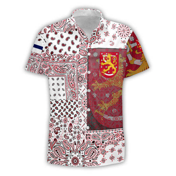 Finland Short Sleeve Shirt Paisley Flag And Skull Style 1