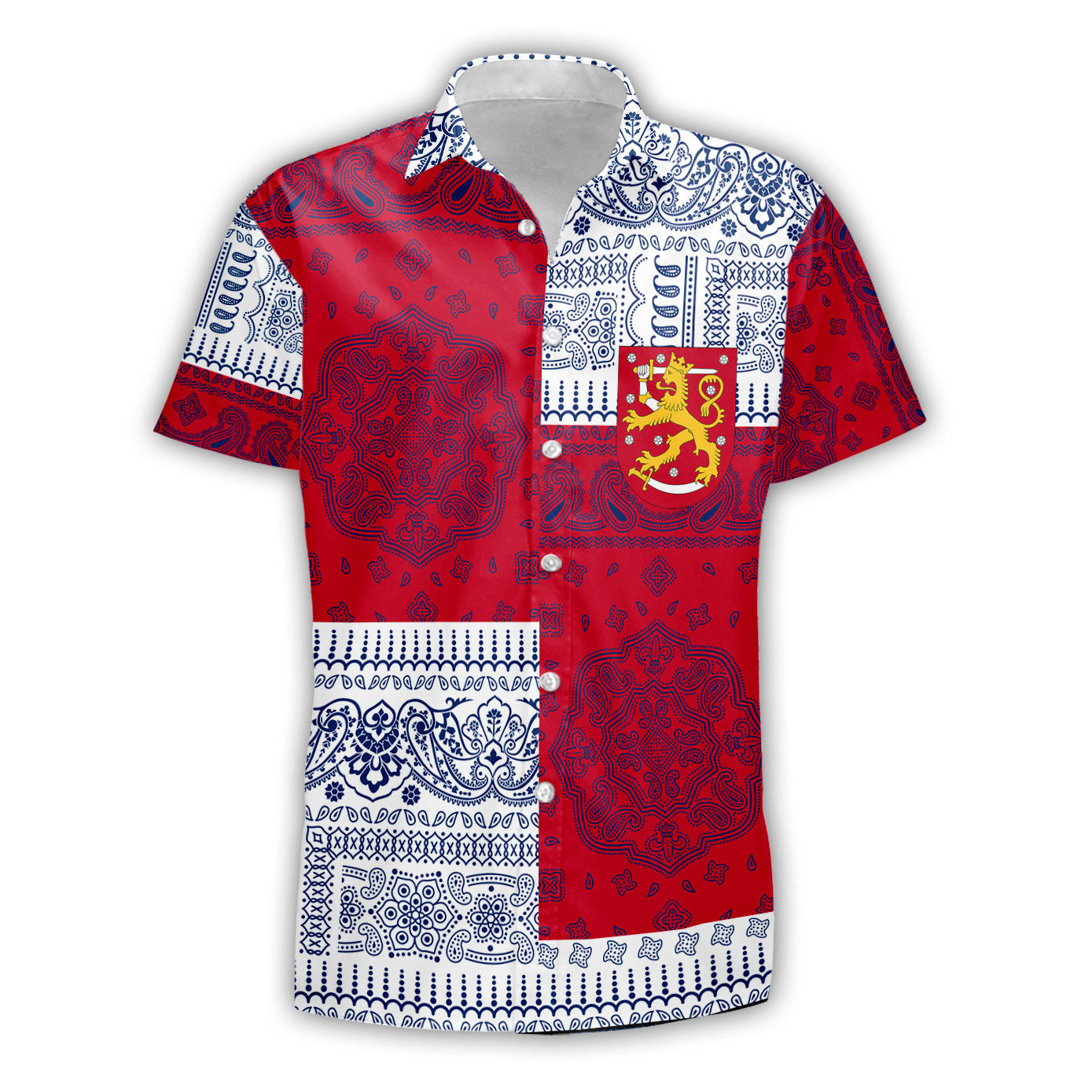 Finland Short Sleeve Shirt Flag And Paisley Basic Style 2