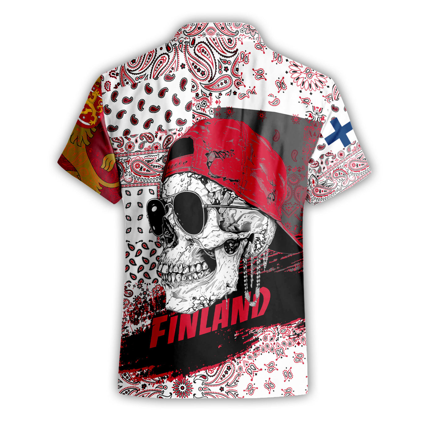 Finland Short Sleeve Shirt Paisley Flag And Skull Style 2