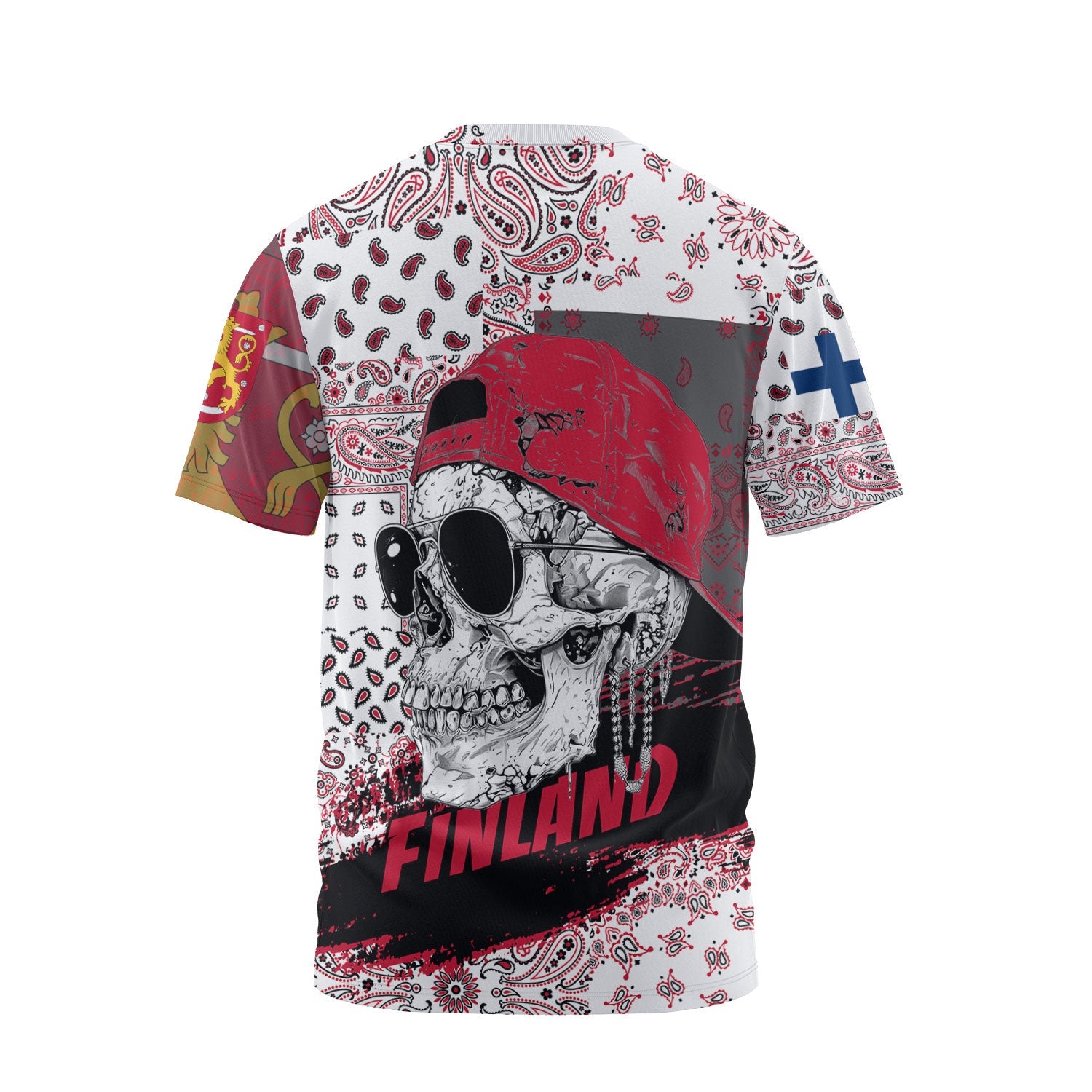 Finland T Shirt Paisley Flag And Skull Style 2