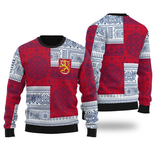 Finland Ugly Sweater Flag And Paisley Basic Style 1