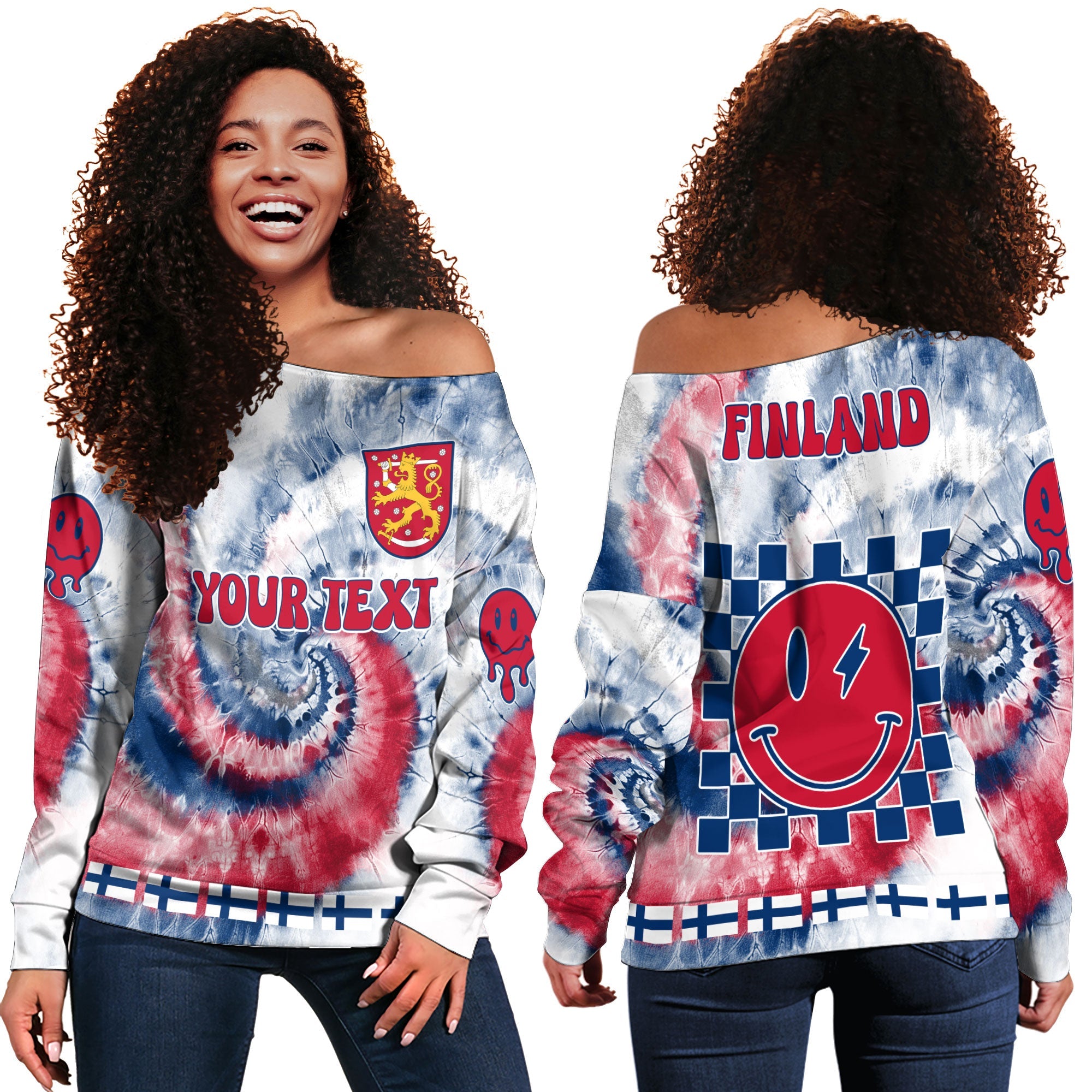 Finland Women Off Shoulder Sweatshirt Custom Tie Dye Style 2