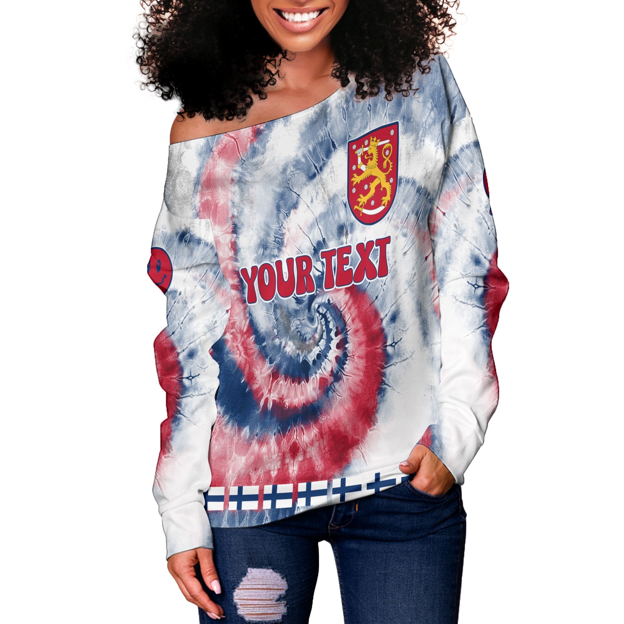 Finland Women Off Shoulder Sweatshirt Custom Tie Dye Style 3