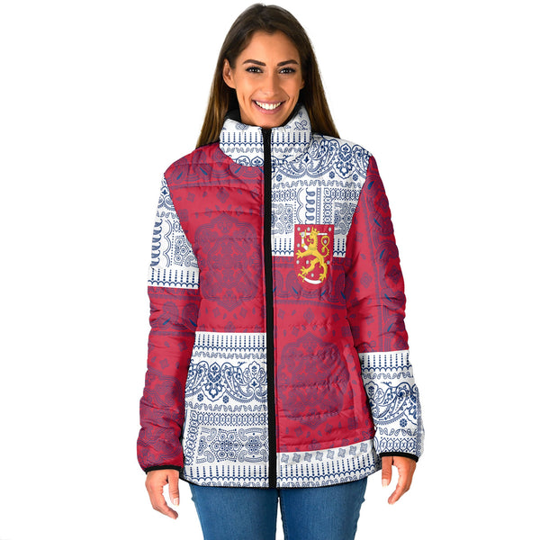 Finland Women Padded Jacket Flag And Paisley Basic Style 1