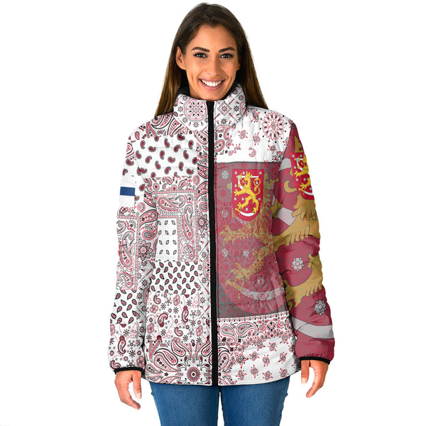 Finland Women Padded Jacket Paisley Flag And Skull Style 1