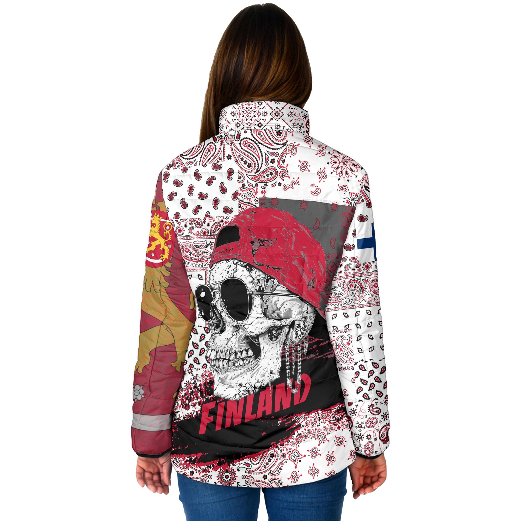 Finland Women Padded Jacket Paisley Flag And Skull Style 2