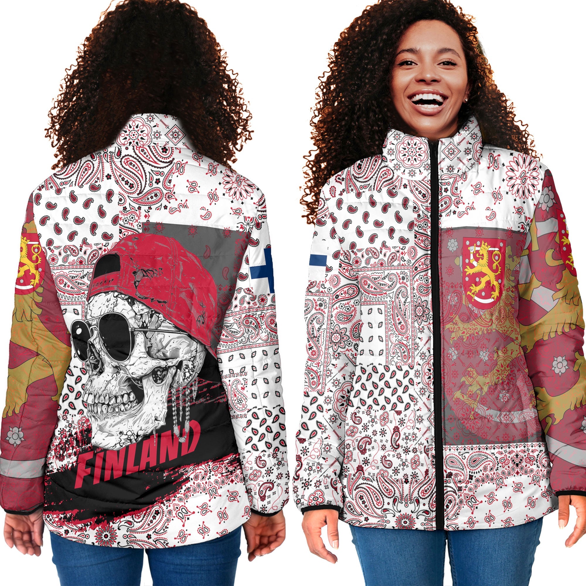 Finland Women Padded Jacket Paisley Flag And Skull Style 4