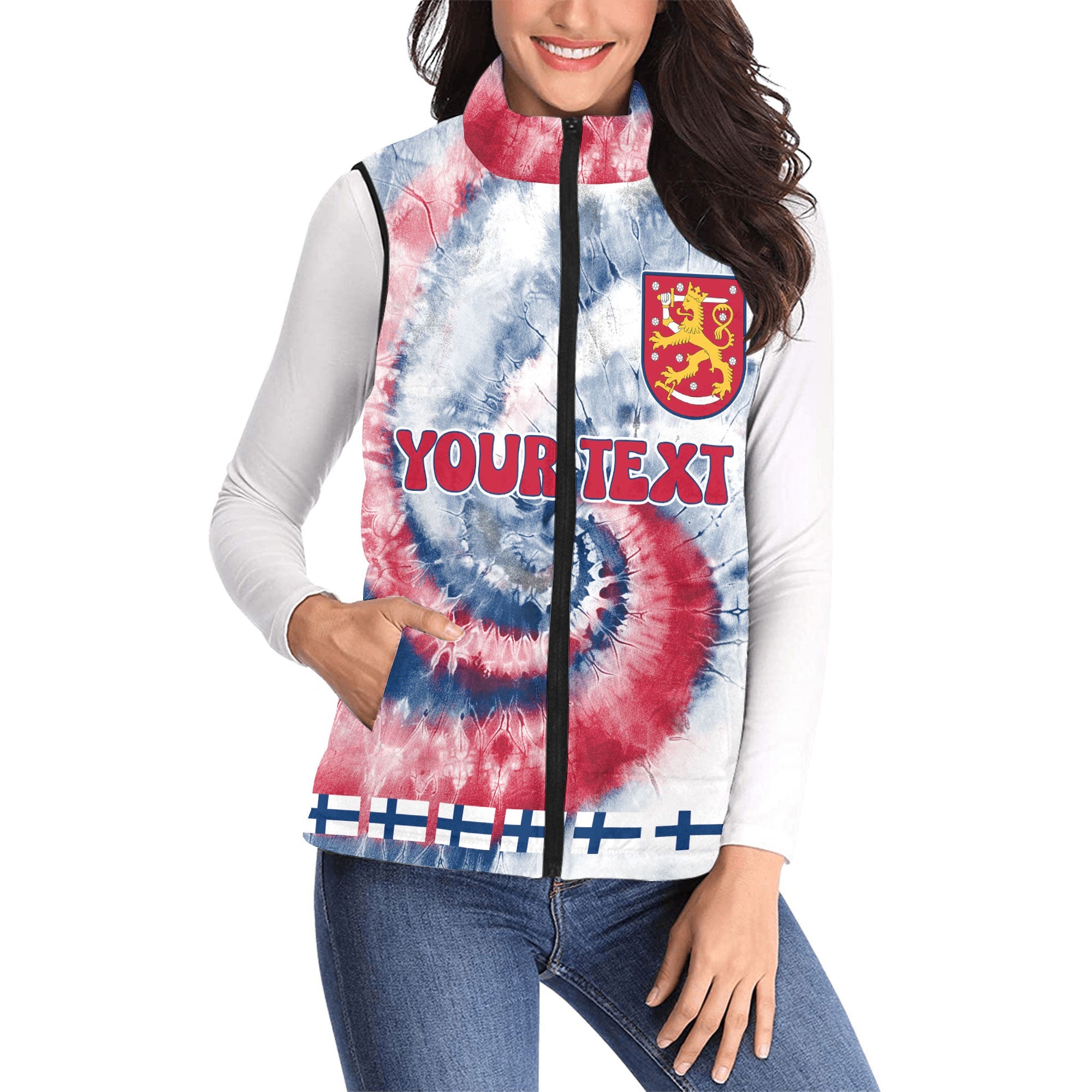 Finland Women Padded Jacket Vest Custom Tie Dye Style 1