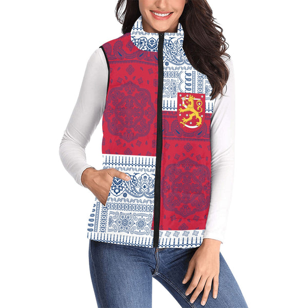 Finland Women Padded Jacket Vest Flag And Paisley Basic Style 1