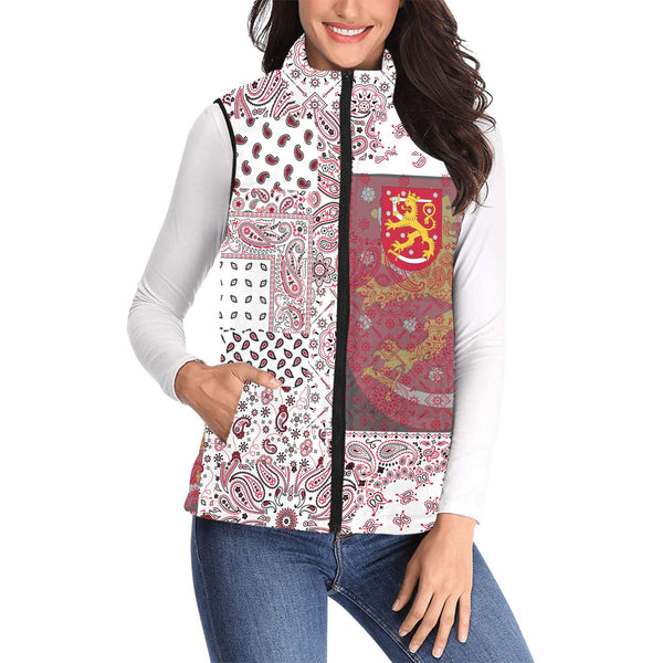 Finland Women Padded Jacket Vest Paisley Flag And Skull Style 1