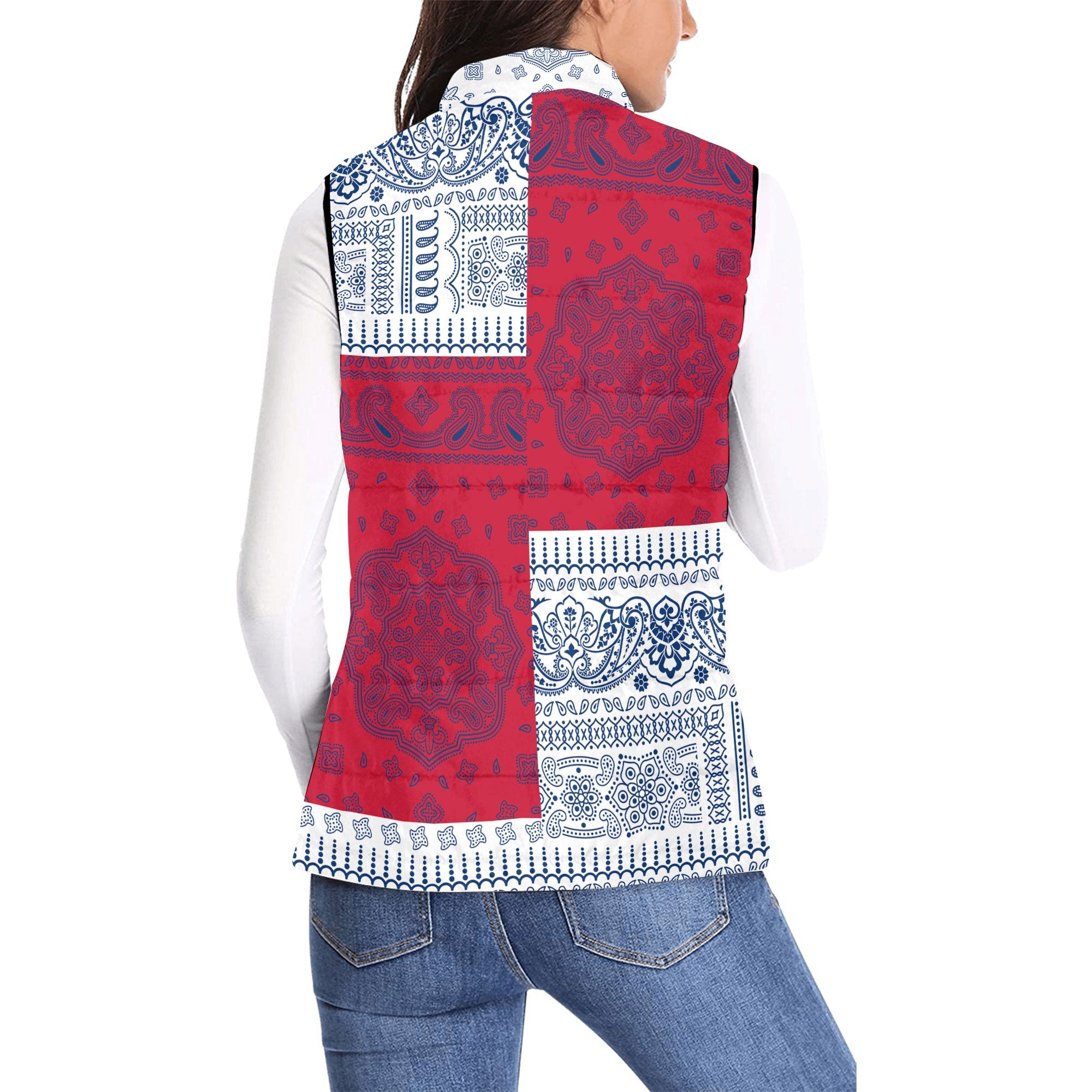 Finland Women Padded Jacket Vest Flag And Paisley Basic Style 2