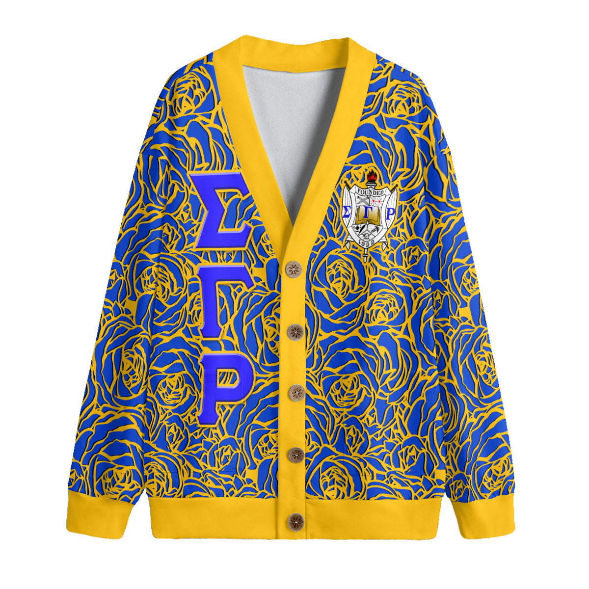 Sorority Cardigan - Sigma Gamma Rho Knitted Fleece Cardigan Rose Pattern