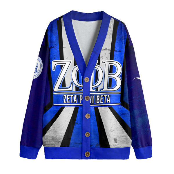 Sorority Cardigan - Zeta Phi Beta Girl Knitted Fleece Cardigan Vertical Stripes Style