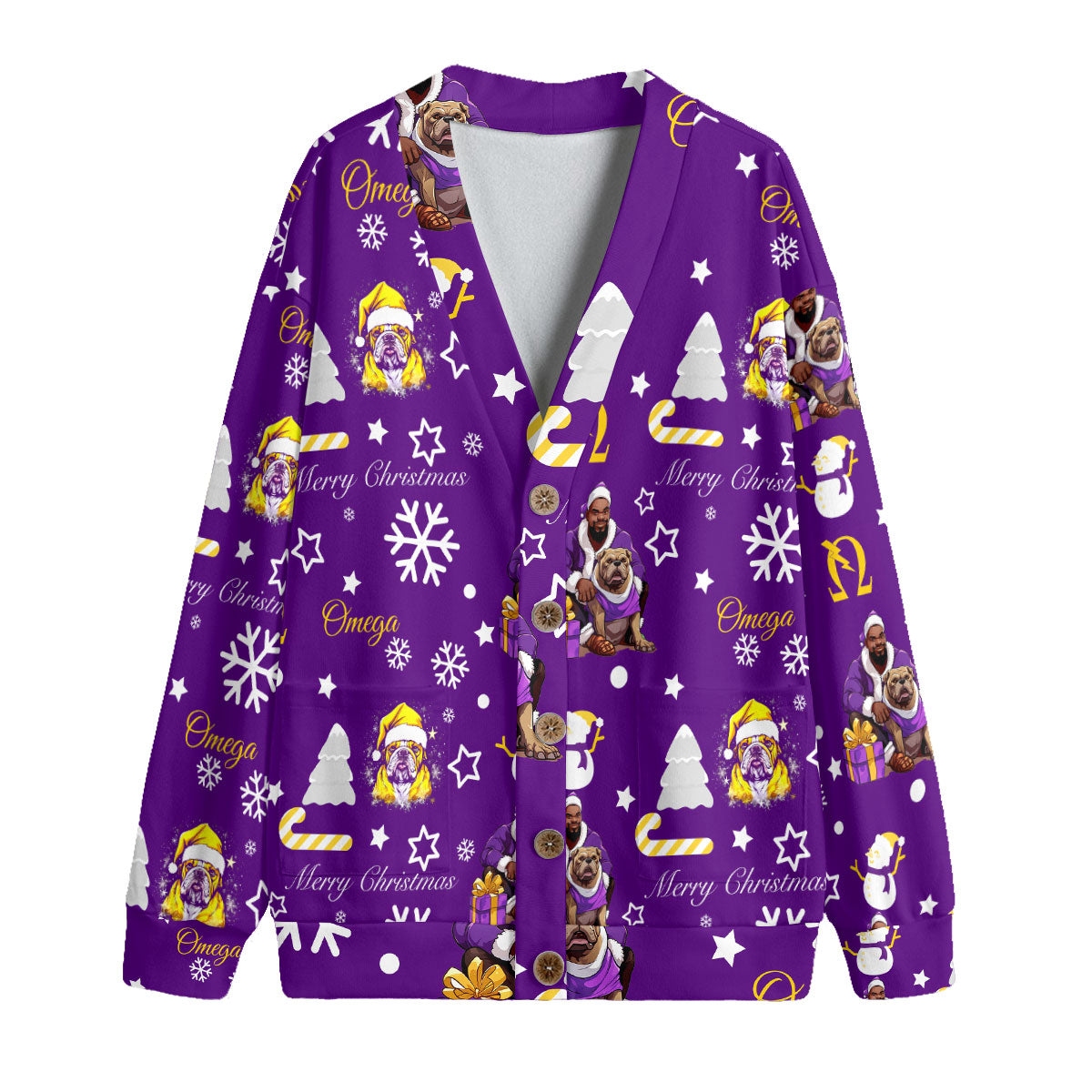 Fraternity Shirt - OPP Christmas Knitted Fleece Cardigan Bulldog Purple Pattern Style