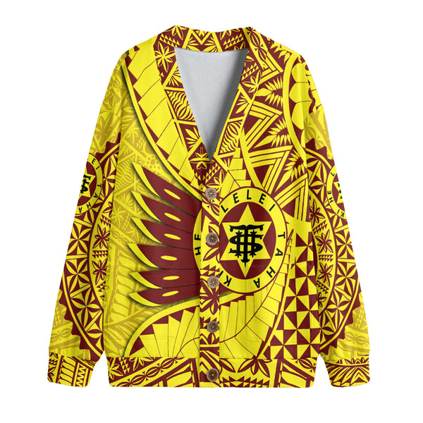 Custom Tonga High School Knitted Fleece Cardigan Tonga Golden Style