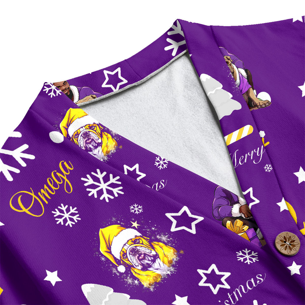 Fraternity Shirt - OPP Christmas Knitted Fleece Cardigan Bulldog Purple Pattern Style