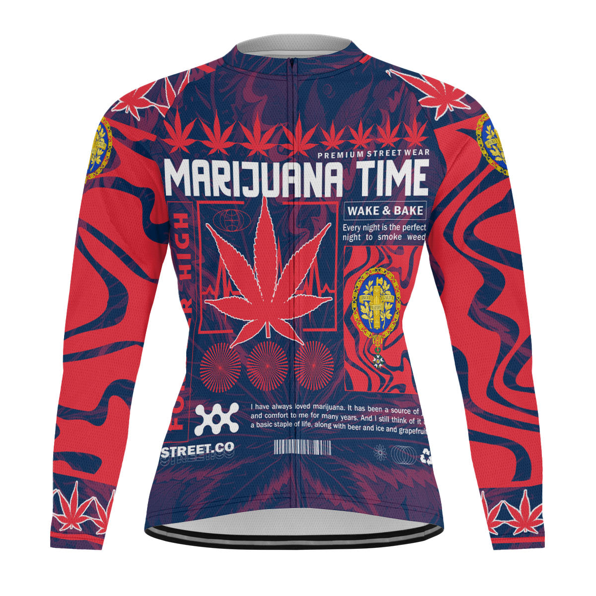 France Men's Cycling Jersey Long Sleeve Flag & Coat Of Arms 1905-1953 Fire Marijuanas Style